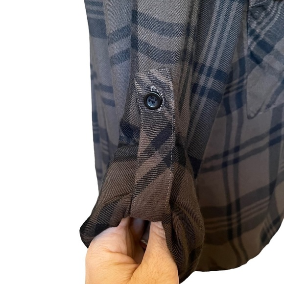 Cloth & Stone Plaid Long Sleeve Button Front Long Sleeve Top Green Black Size S - Picture 6 of 10